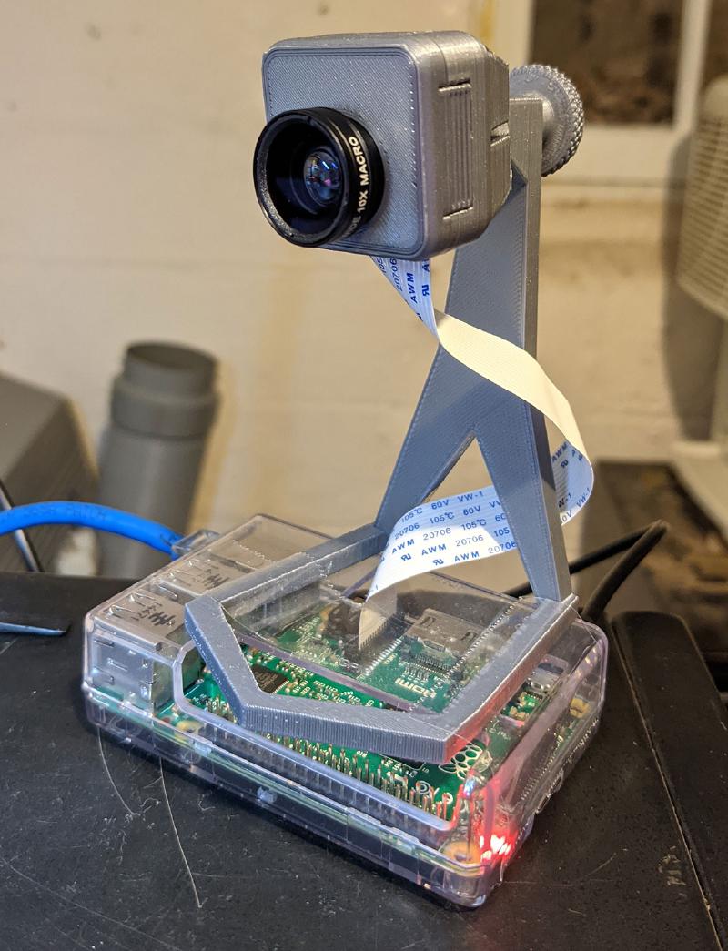 Raspberry Pi 2 and Raspberry Pi Camera Module in 3D printed stand